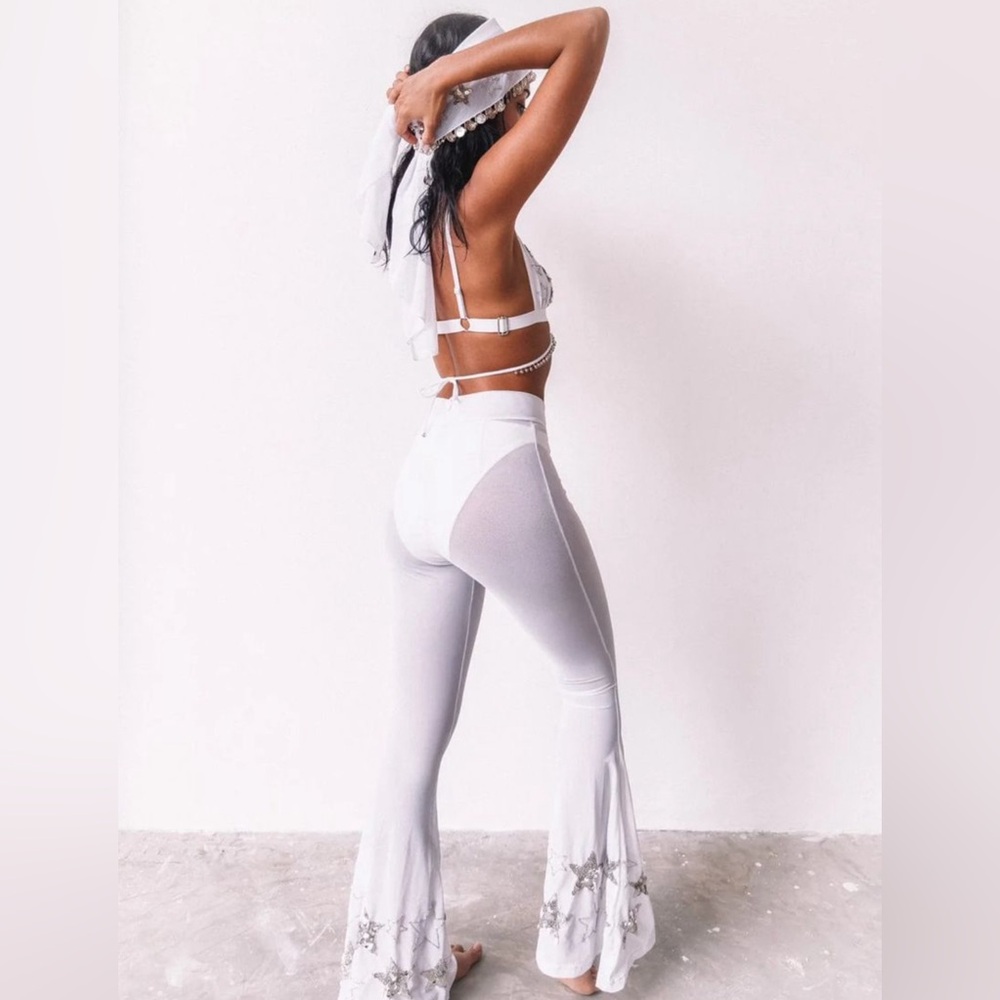 BNWT White Embellished Flared Pants - Women's Jumpsuit Bottoms - Picture 2 of 10